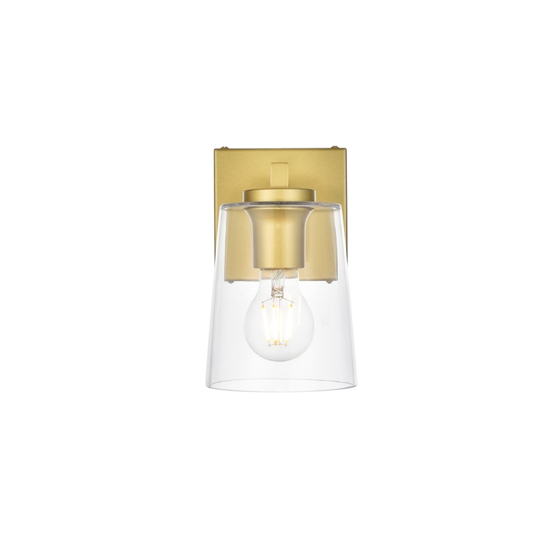 Living District Kacey 1-Light Iron & Glass Bath Sconce in Brass/Clear