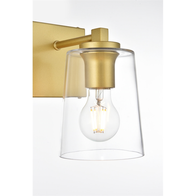 Living District Kacey 1-Light Iron & Glass Bath Sconce in Brass/Clear