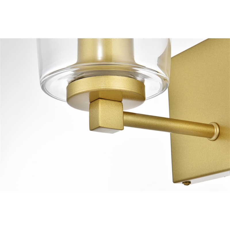 Living District Kacey 1-Light Iron & Glass Bath Sconce in Brass/Clear