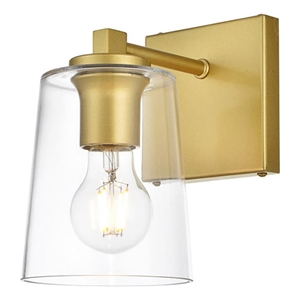Living District Kacey 1-Light Iron & Glass Bath Sconce in Brass/Clear