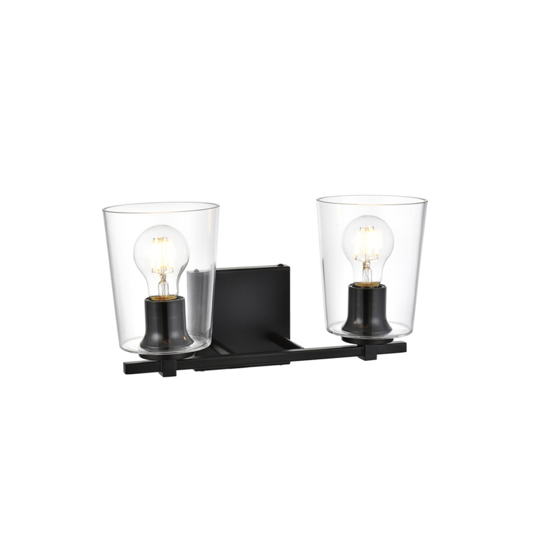 Living District Kacey 2-Light Iron & Glass Bath Sconce in Black/Clear