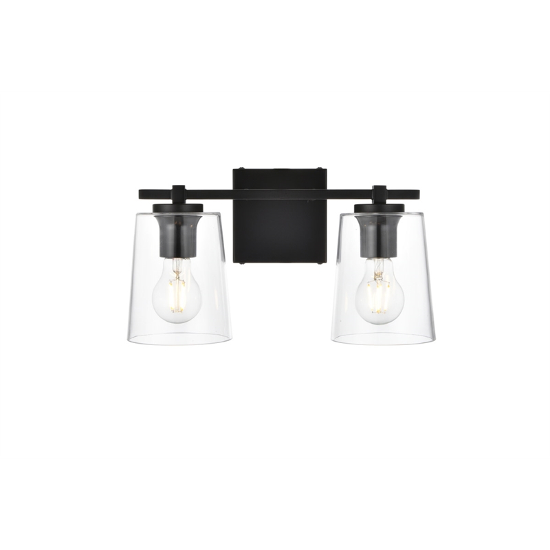 Living District Kacey 2-Light Iron & Glass Bath Sconce in Black/Clear