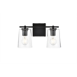 Living District Kacey 2-Light Iron & Glass Bath Sconce in Black/Clear