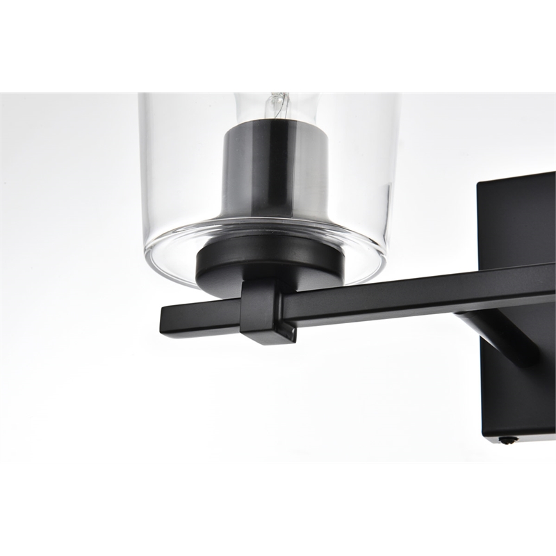 Living District Kacey 2-Light Iron & Glass Bath Sconce in Black/Clear