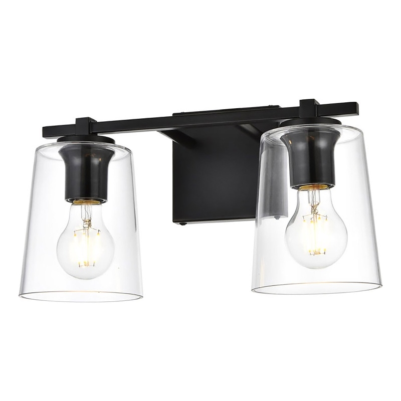 Living District Kacey 2-Light Iron & Glass Bath Sconce in Black/Clear