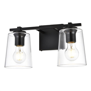 Living District Kacey 2-Light Iron & Glass Bath Sconce in Black/Clear