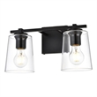 Living District Kacey 2-Light Iron & Glass Bath Sconce in Black/Clear