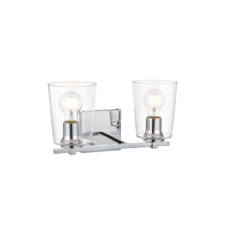 Living District Kacey 2-Light Iron & Glass Bath Sconce in Chrome/Clear
