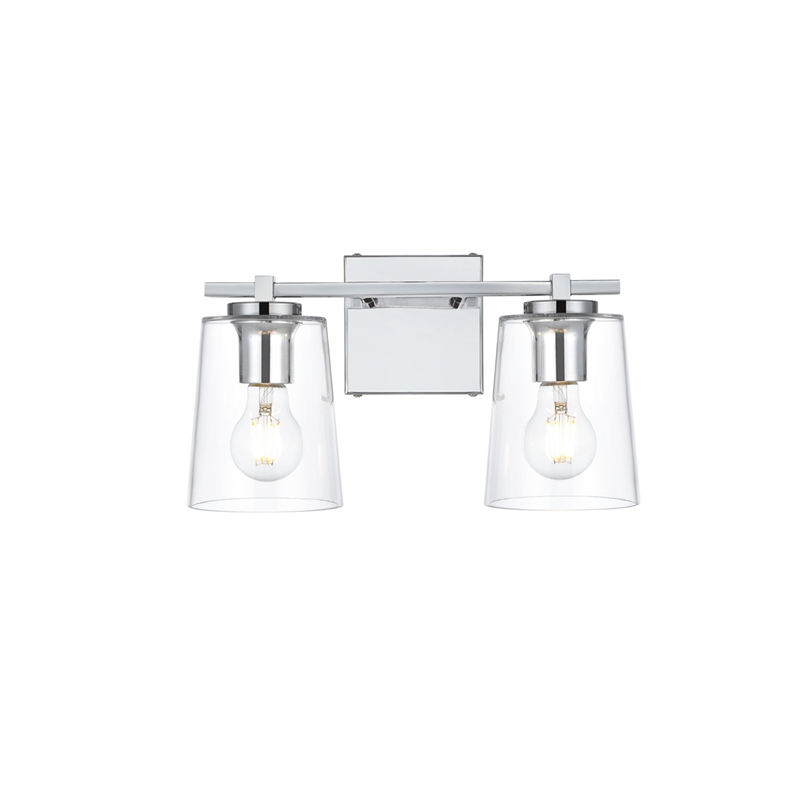 Living District Kacey 2-Light Iron & Glass Bath Sconce in Chrome/Clear