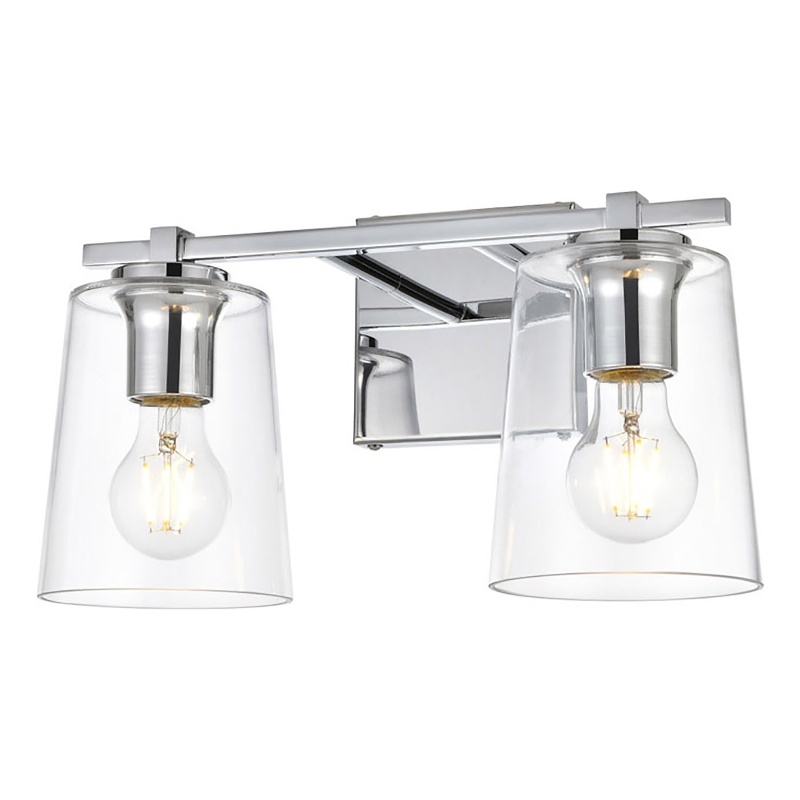 Living District Kacey 2-Light Iron & Glass Bath Sconce in Chrome/Clear