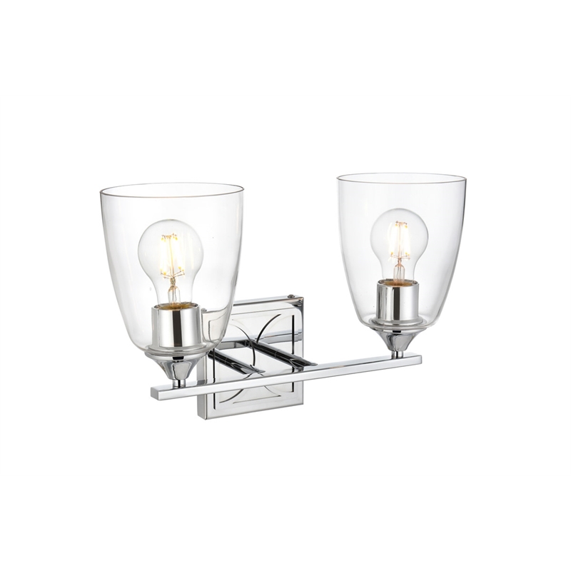 Living District Harris 2-Light Iron & Glass Bath Sconce in Chrome/Clear