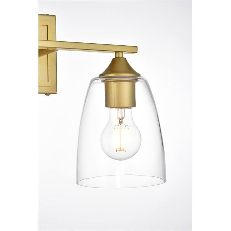 Living District Harris 2-Light Iron & Glass Bath Sconce in Brass/Clear