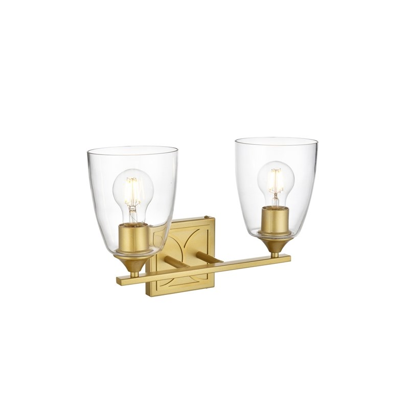 Living District Harris 2-Light Iron & Glass Bath Sconce in Brass/Clear