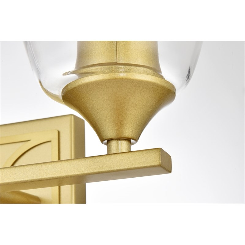 Living District Harris 2-Light Iron & Glass Bath Sconce in Brass/Clear