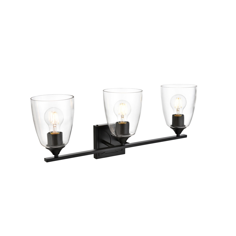 Living District Harris 3-Light Iron & Glass Bath Sconce in Black/Clear
