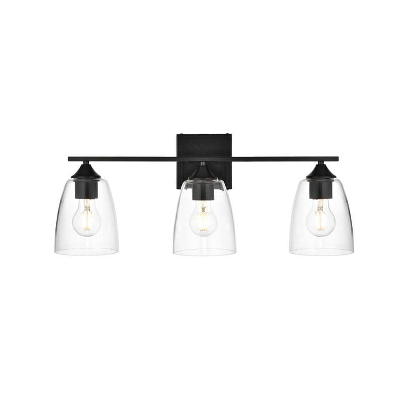 Living District Harris 3-Light Iron & Glass Bath Sconce in Black/Clear