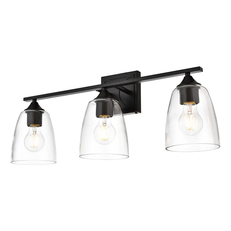 Living District Harris 3-Light Iron & Glass Bath Sconce in Black/Clear