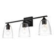 Living District Harris 3-Light Iron & Glass Bath Sconce in Black/Clear
