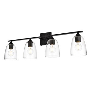 Living District Harris 4-Light Iron & Glass Bath Sconce in Black/Clear