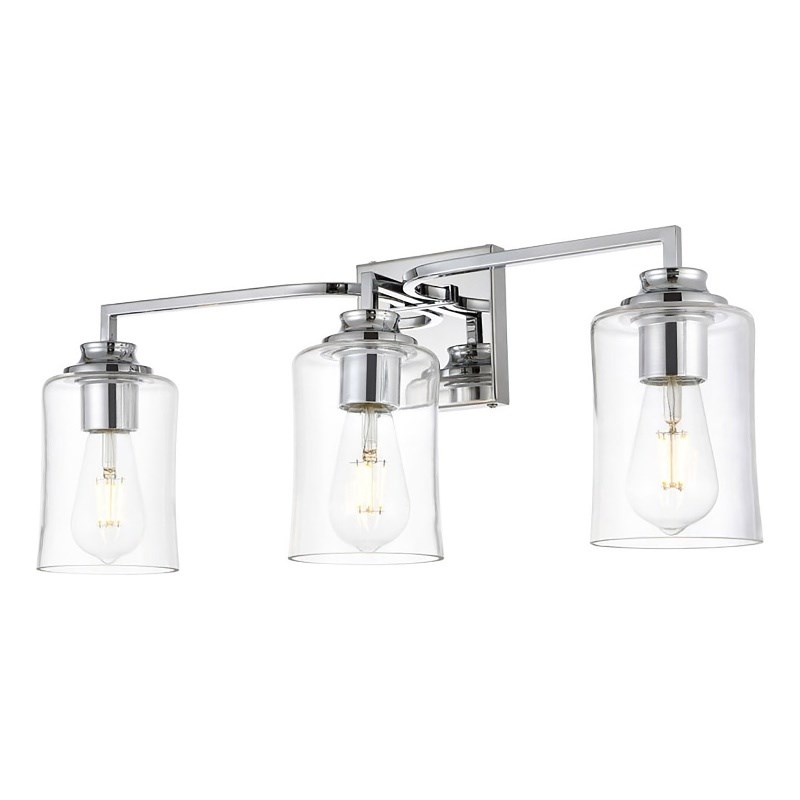Living District Ronnie 3-Light Iron & Glass Bath Sconce in Chrome/Clear