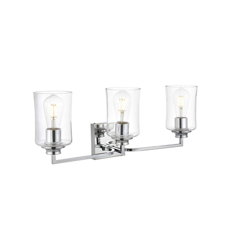 Living District Ronnie 3-Light Iron & Glass Bath Sconce in Chrome/Clear
