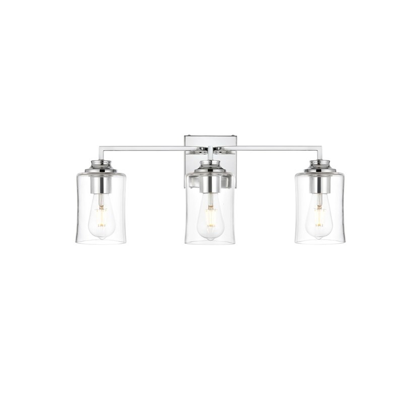 Living District Ronnie 3-Light Iron & Glass Bath Sconce in Chrome/Clear