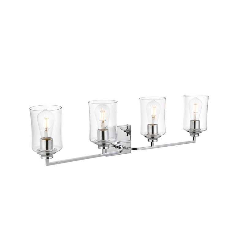 Living District Ronnie 4-Light Iron & Glass Bath Sconce in Chrome/Clear