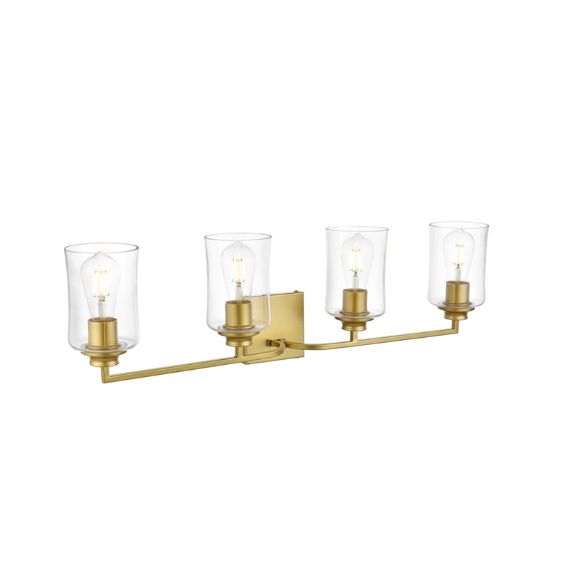 Living District Ronnie 4-Light Iron & Glass Bath Sconce in Brass/Clear