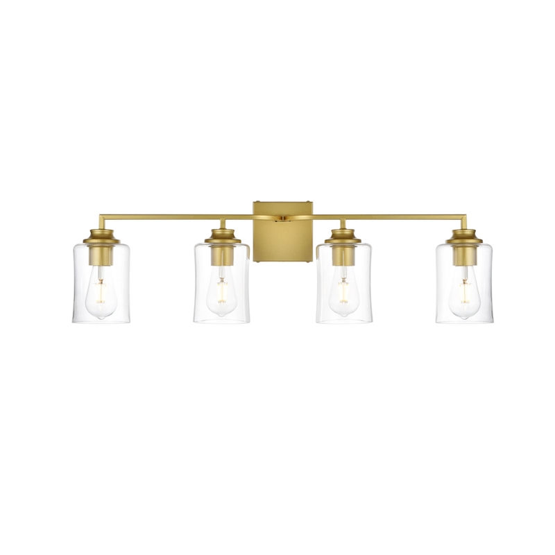 Living District Ronnie 4-Light Iron & Glass Bath Sconce in Brass/Clear