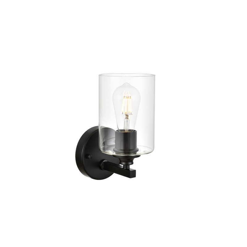 Living District Mayson 1-Light Iron & Glass Bath Sconce in Black/Clear