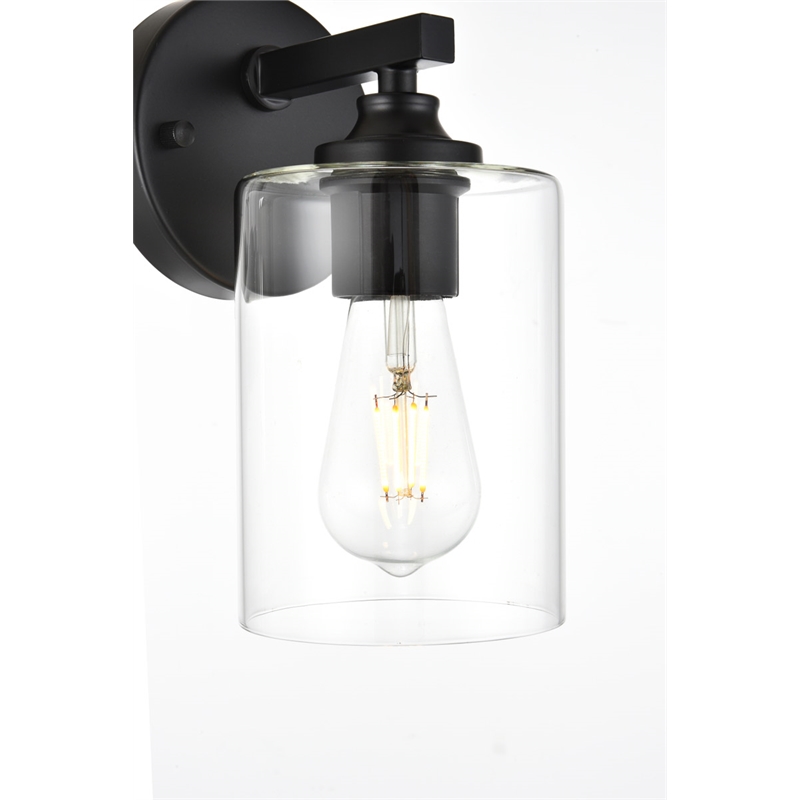 Living District Mayson 1-Light Iron & Glass Bath Sconce in Black/Clear