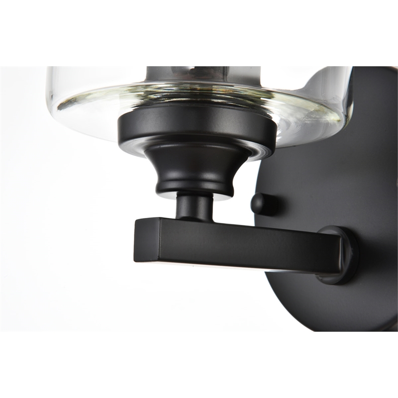 Living District Mayson 1-Light Iron & Glass Bath Sconce in Black/Clear
