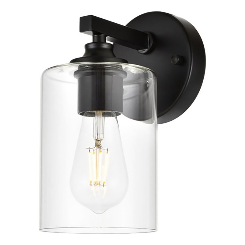 Living District Mayson 1-Light Iron & Glass Bath Sconce in Black/Clear