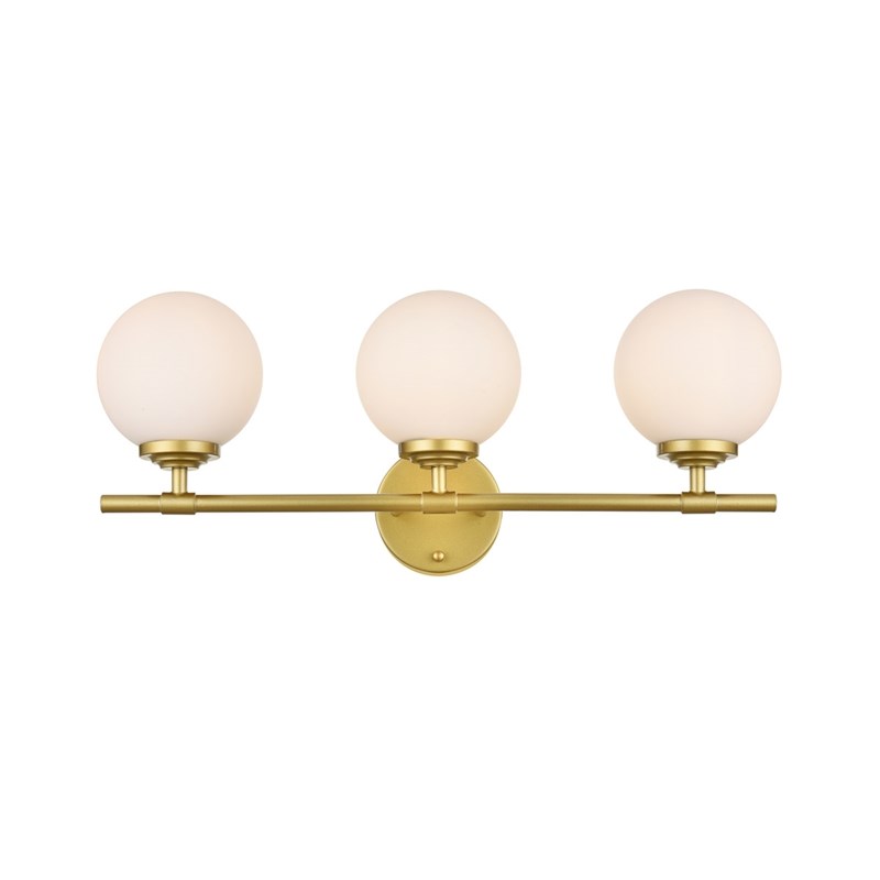 Living District Ansley 3-Light Iron & Glass Bath Sconce in Brass/Frosted White