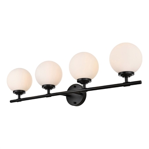 Living District Ansley 4-Light Iron & Glass Bath Sconce in Black/Frosted White