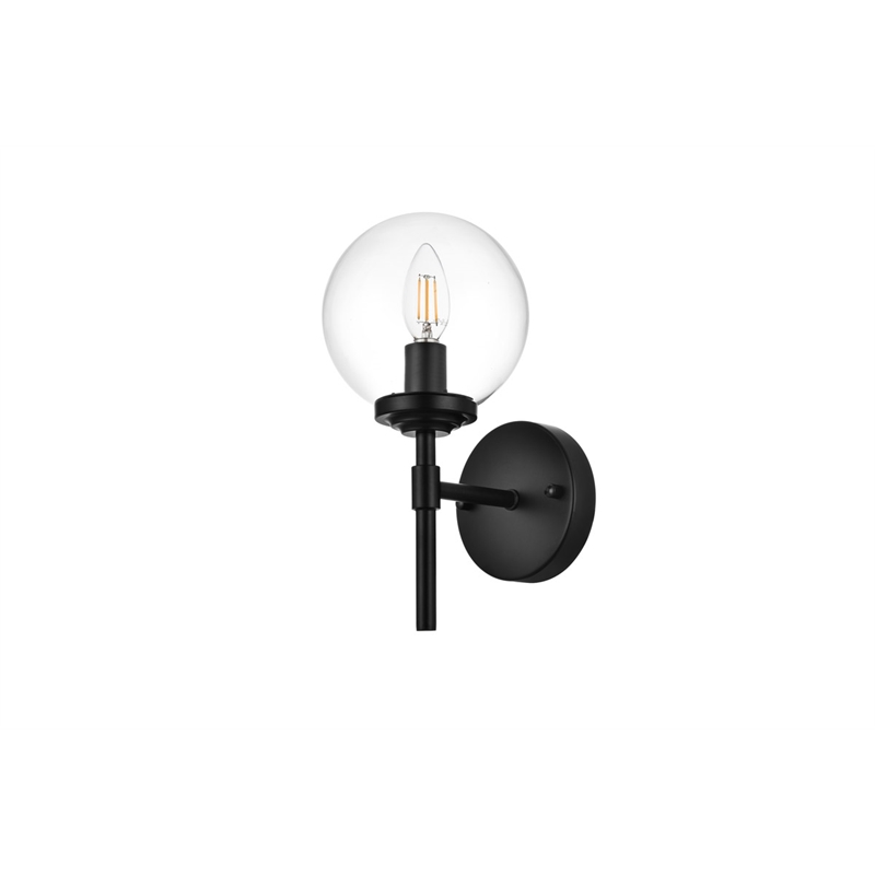 Living District Ingrid 1-Light Iron & Glass Bath Sconce in Black and Clear