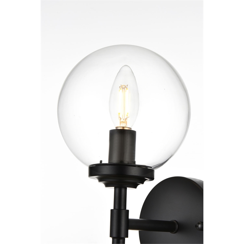 Living District Ingrid 1-Light Iron & Glass Bath Sconce in Black and Clear
