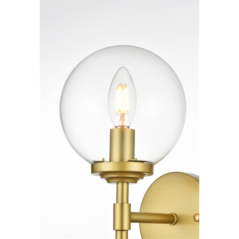 Living District Ingrid 1-Light Iron & Glass Bath Sconce in Brass and Clear