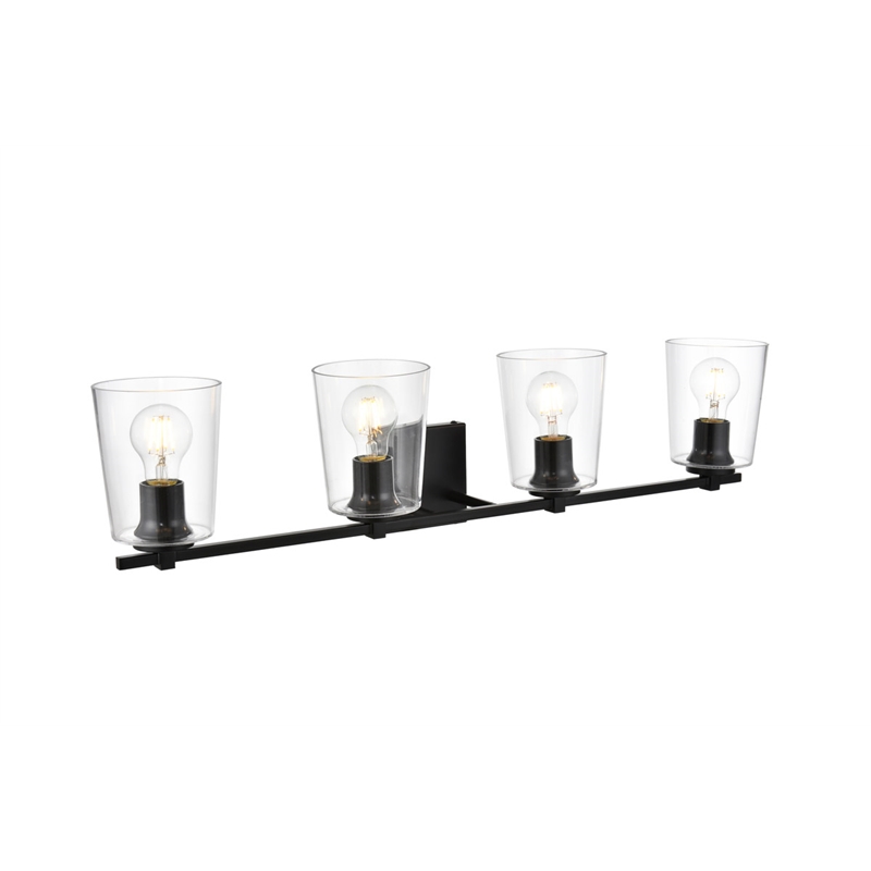 Living District Kacey 4-Light Iron & Glass Bath Sconce in Black/Clear