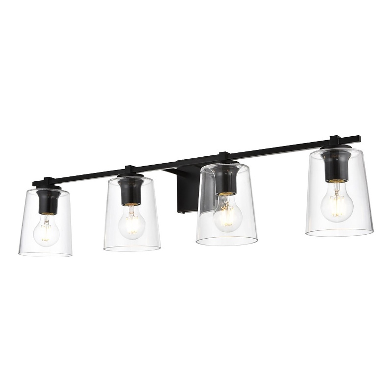 Living District Kacey 4-Light Iron & Glass Bath Sconce in Black/Clear