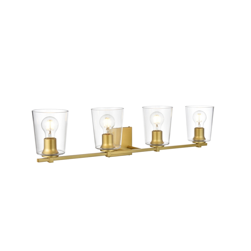 Living District Kacey 4-Light Iron & Glass Bath Sconce in Brass/Clear