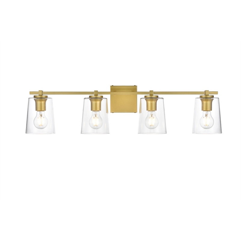 Living District Kacey 4-Light Iron & Glass Bath Sconce in Brass/Clear