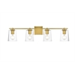 Living District Kacey 4-Light Iron & Glass Bath Sconce in Brass/Clear