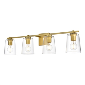 Living District Kacey 4-Light Iron & Glass Bath Sconce in Brass/Clear