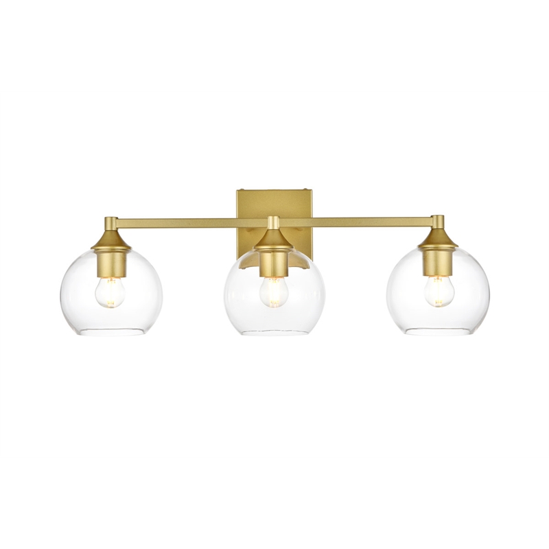 Living District Foster 3-Light Iron & Glass Bath Sconce in Brass/Clear