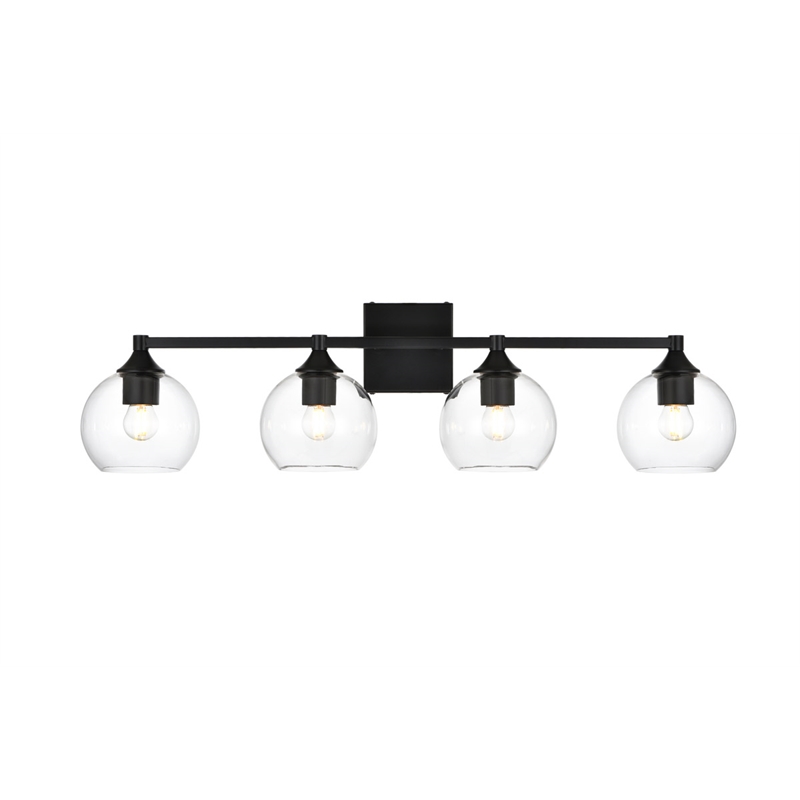 Living District Foster 4-Light Iron & Glass Bath Sconce in Black/Clear
