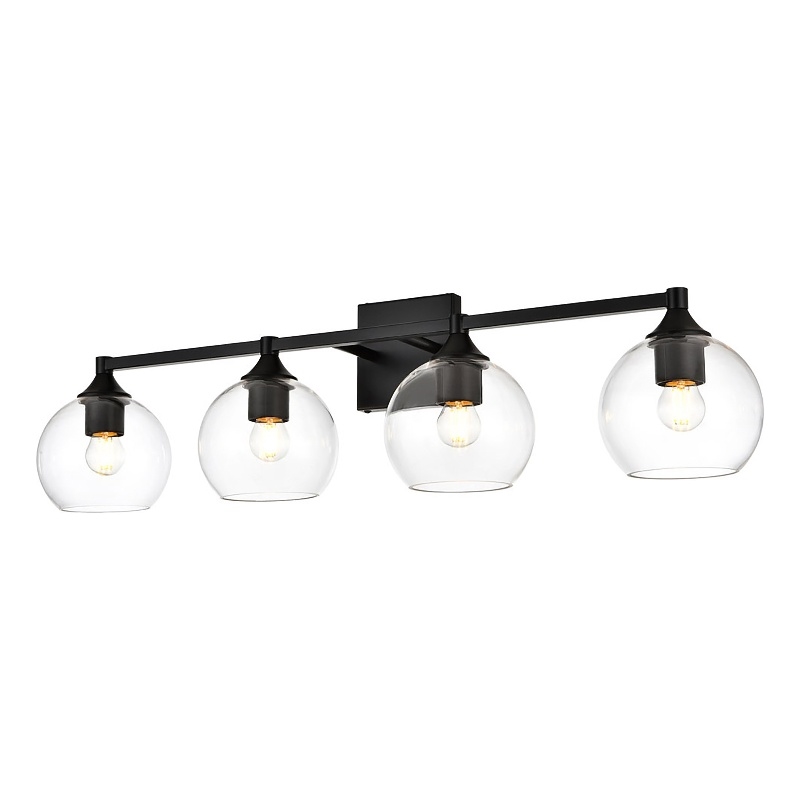 Living District Foster 4-Light Iron & Glass Bath Sconce in Black/Clear