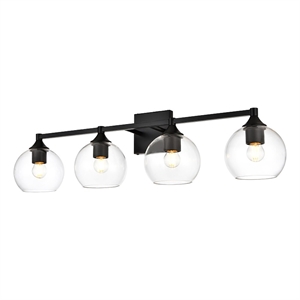 Living District Foster 4-Light Iron & Glass Bath Sconce in Black/Clear