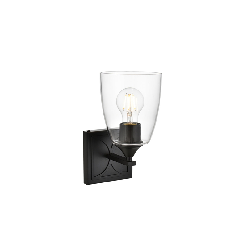 Living District Harris 1-Light Iron & Glass Bath Sconce in Black/Clear