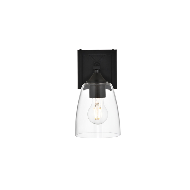 Living District Harris 1-Light Iron & Glass Bath Sconce in Black/Clear